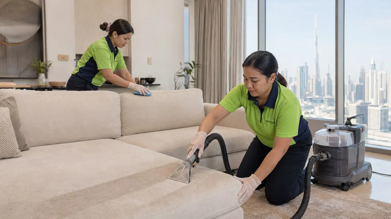 Ecomaid sofa and upholstery shampooing service in Dubai